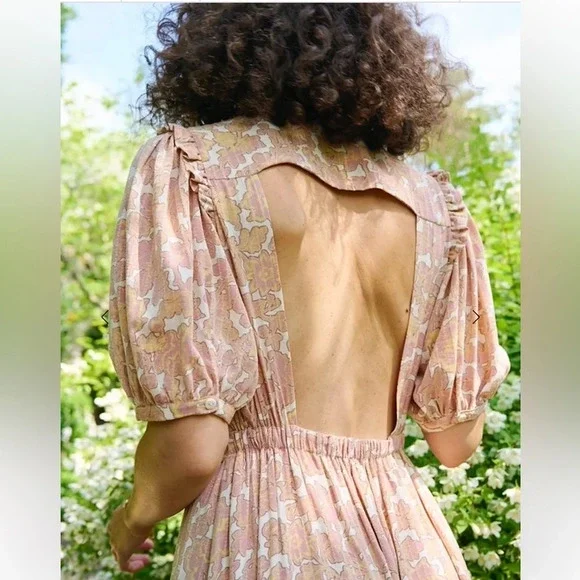 Atelier Rêve Floral Faux Wrap Puff Sleeve Midi Dress Small - Picture 13 of 14